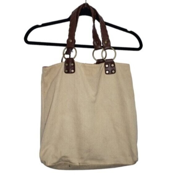 Levi's Shoulder Tote Bag Double Handle Snap Close Beige Cream Cotton - Picture 16 of 16